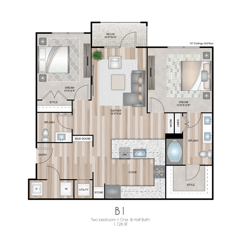 The Southbrook Apartments in Leander, Texas B1 Floor Plan